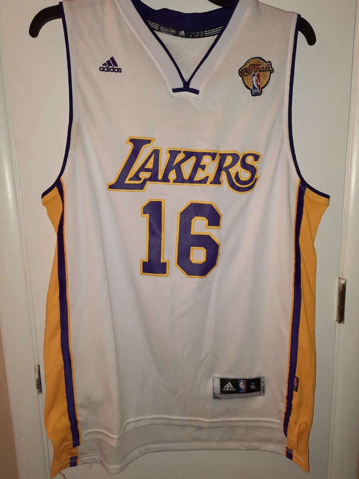 VTG ADIDAS PAU GASOL LA LAKERS #16 THE FINALS PATCH JERSEY Size XL  - Image 2 of 3