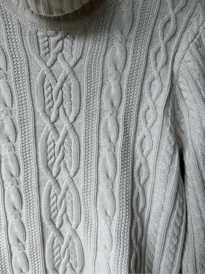 Suéter Pescador 100% Algodón Vintage Grande Crema Cuello Tortuga Grueso Pesado Invierno Foto 2 de 4