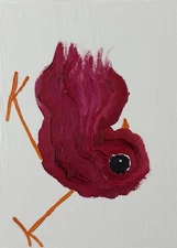 ACEO Original Painting, Bird Impressionism Oil Art, Emmer Plaxe, Animal Abstract