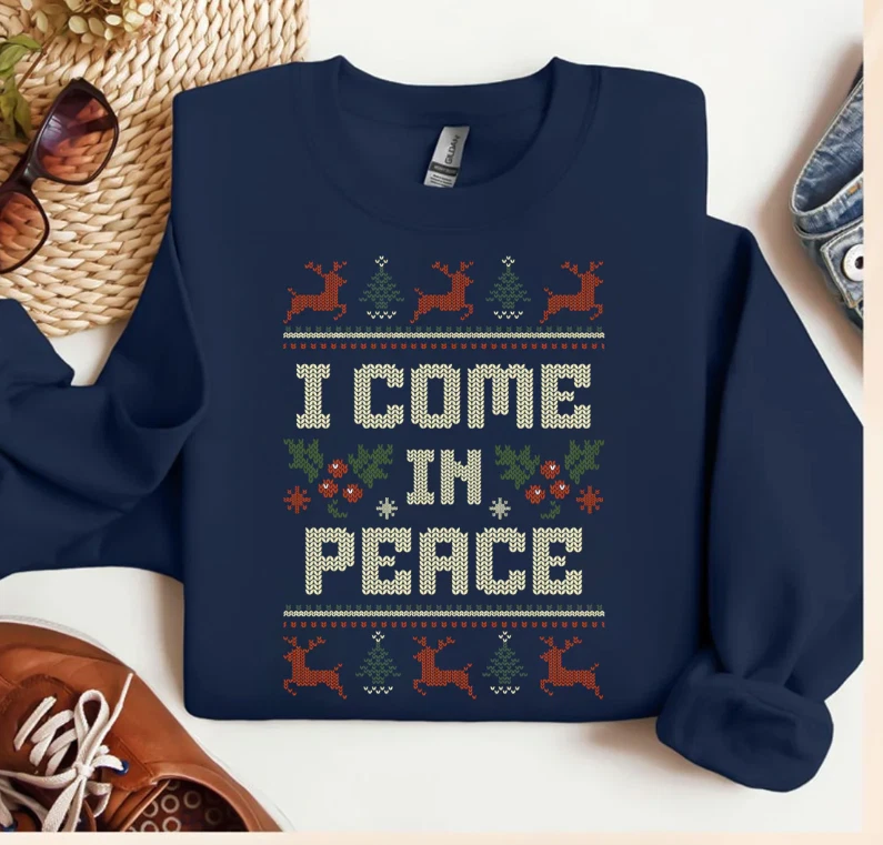Matching Couples I Come In Peace Christmas Shirt, Couples Ugly Xmas Sweater - Image 3 of 4