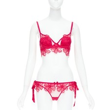 AGENT PROVOCATEUR Serephina red floral lace cotton trim bow lingerie set 86B M