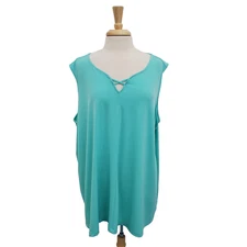 Catherines Womens 3X Aqua Sleeveless Criss Cross V-Neck Boho Stretch Knit Tank