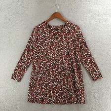 J Jill Dress Womens XS Petite Black Red Floral Long Sleeve Shift Knee Length