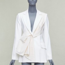 CAROLINA HERRERA cream beige draped pocketed fitted blazer US2 S