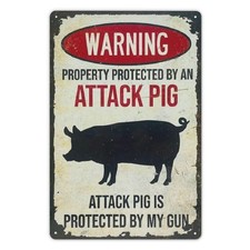 Attack Pig Warning Tin Metal Signs Home D cor Retro Humorous Wall with Attack Pi