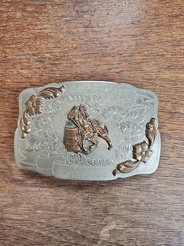 Vntg German Silver Comstock Handcrafted Cowboy Rodeo Western Style Belt Buckle - Picture 1 of 14