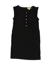 MICHAEL KORS Womens Ruffle Front Sleeveless Shift Dress UK 6 XS Black Silk BI06