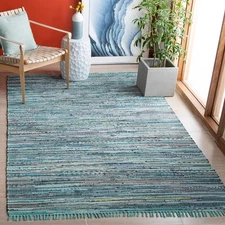 Rag Rug Collection Accent Rug - 3' x 5', Turquoise & Multi, Handmade Boho Str...