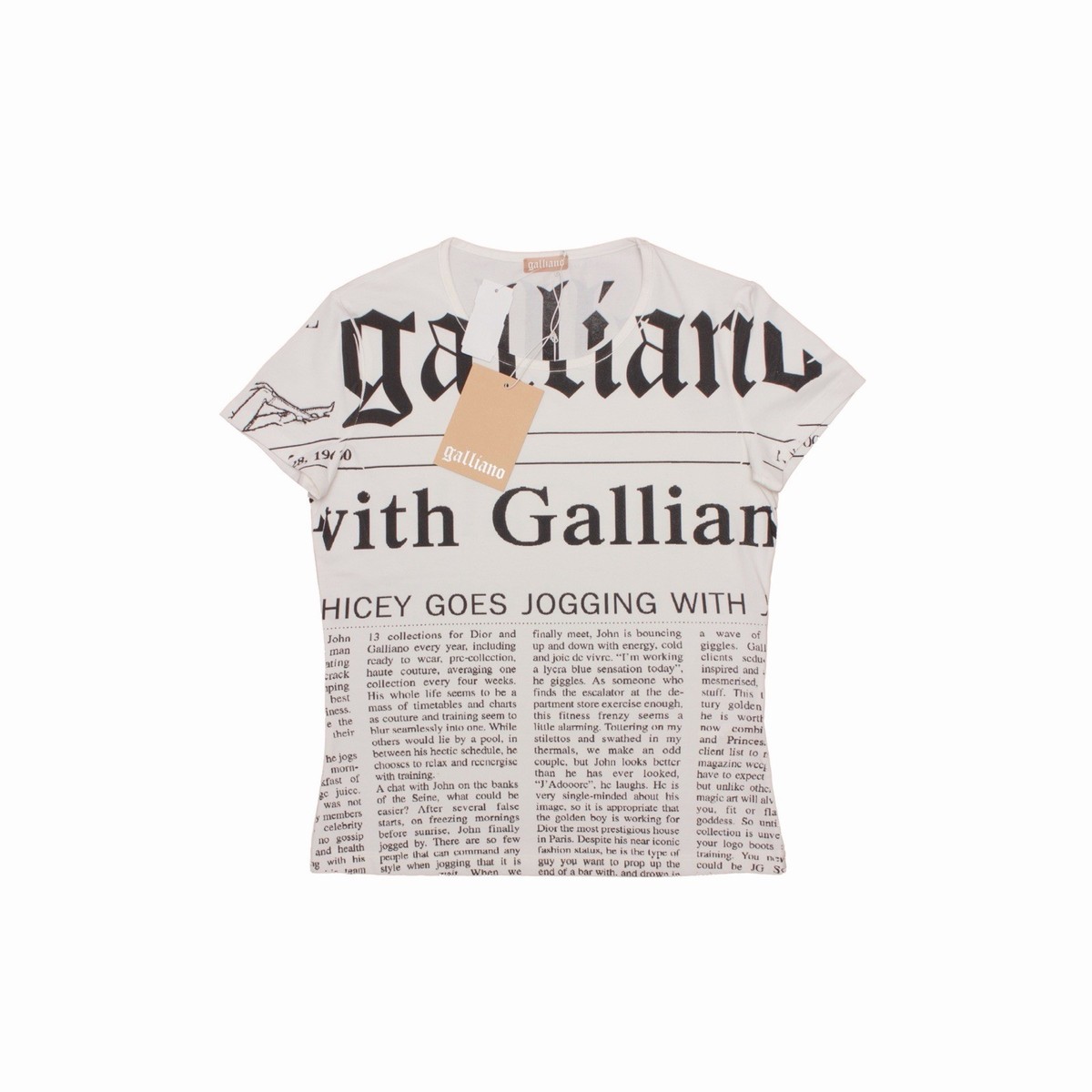 NEW John Galliano Newspaper Gazette T-Shirt Vintage Y2K RARE size