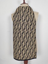 Fendi genuine vintage patterned Beige / Black Wool winter Scarf Scarves
