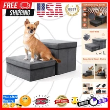 Elegant Foldable Dog Stairs - 2-Tier Steps with Storage for Small Medium Pets