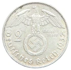 1937 GERMANY 2 MARK A DEUTSCHES REICH SILVER COIN HINDENBURG