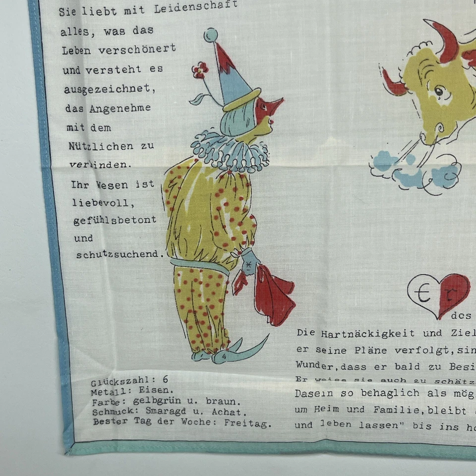 Pañuelo infantil vintage payaso toro zodiaco tauro alemán 11,5" x 11,5" nuevo Foto 3 de 4