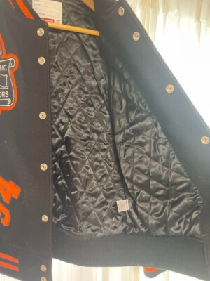 Supreme Team Varsity Jacket Black Leather Sleeve 2019 Black Orange