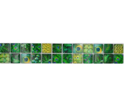 10x Wandbordüren Pâte de Verre Vert Foncé Bordure Vogelfeder Plumes de Paon Déco - Photo 1/4