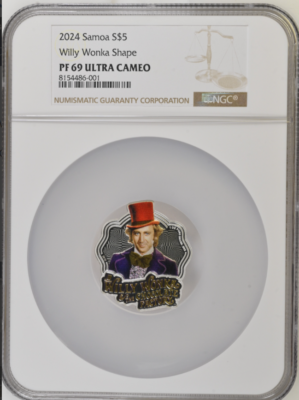 2024 Samoa 1 oz Silver $5 Willy Wonka Shaped Coin NGC PF 69 Ultra