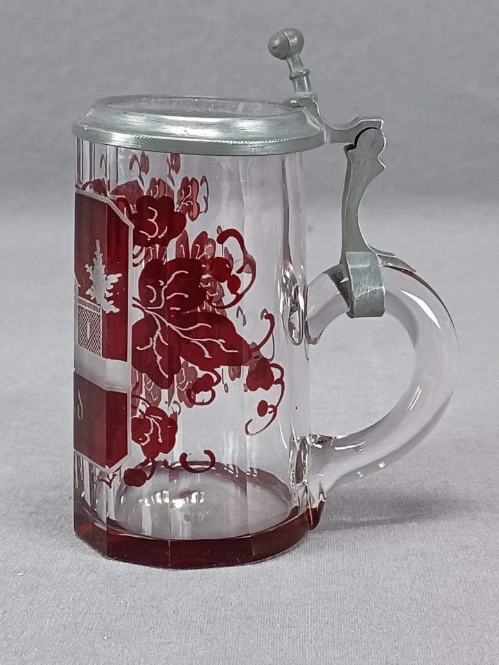 Mid 19th Century German Ruby Engraved Brand Miniature Stein Tankard - Image 2 of 4