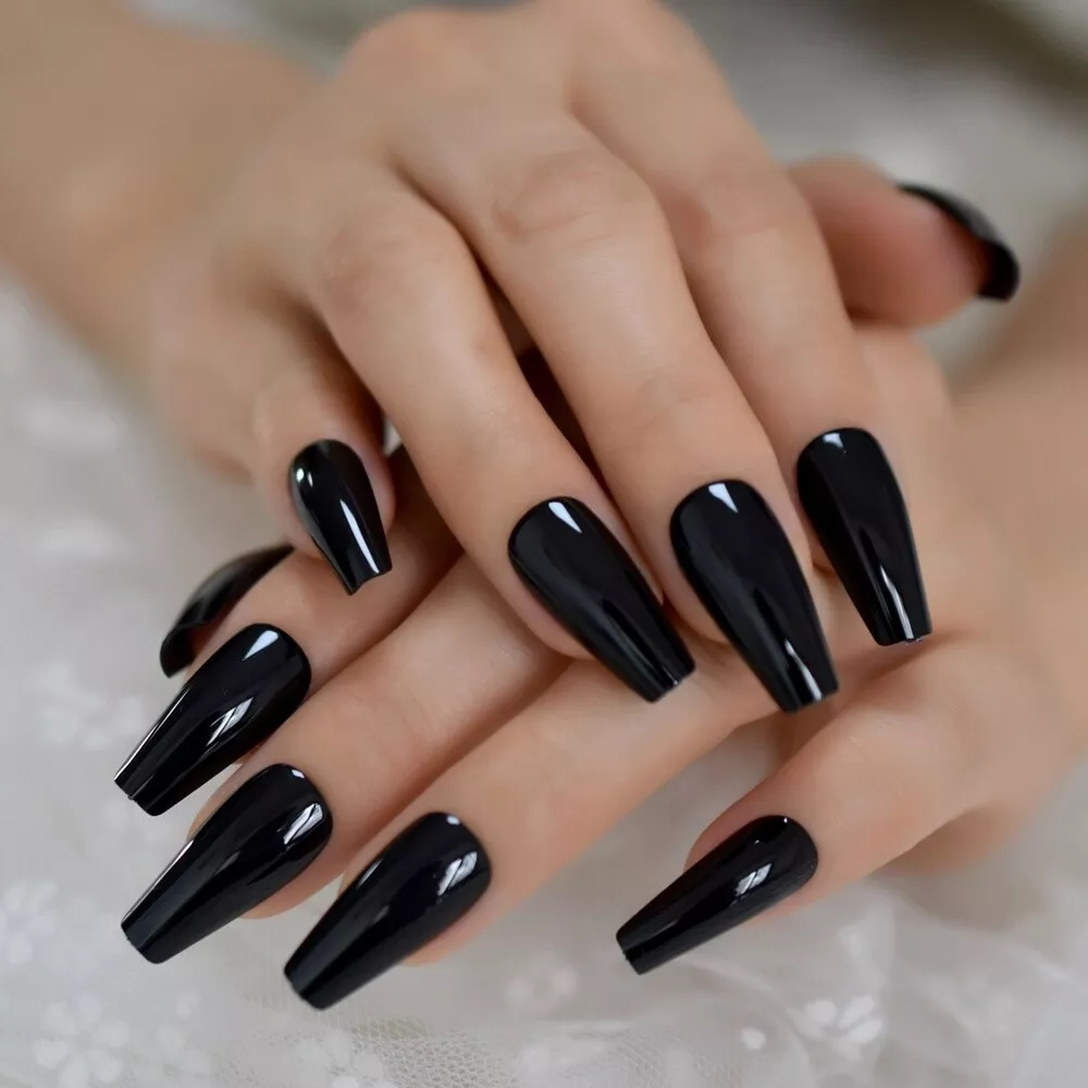 Black coffin shaped nails deals