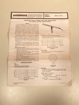 Original product data sheet for Shure ES615 analyzer microphone