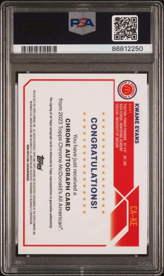 PSA 10 - KWAME EVANS Auto 2023 Topps Chrome McDonalds All American McDonald's KJ - Image 2 of 2