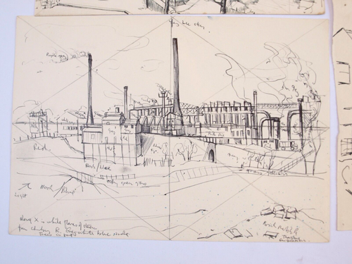 Grace Larner 6 x pages of drawings of suburban, industrial landscape c. 1950's - Picture 2 of 8