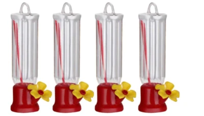 IVPET5805 Hanging Hummingbird Feeders Mount Angled Flower Design Plastic Red 2.3 Oz 4 Pack