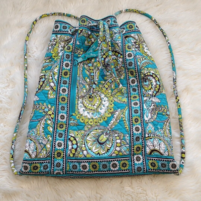 Vera Bradley Backpack Cinch Bag Blue Green Paisley Quilted  display picture 3