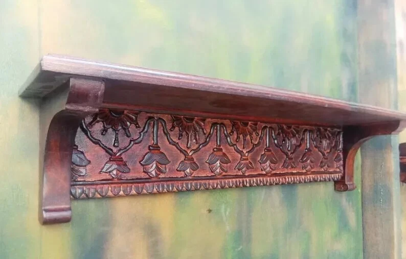Beautiful Designer  carving wood wall shelf/Unique Hand Carved wall shelf Gift - Image 3 of 4