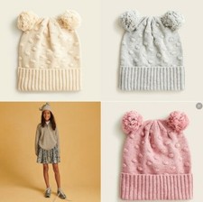 Crewcuts Girl Beige Gray Pink Soft Knit Double Pom Pom Bobble Beanie S M L XL