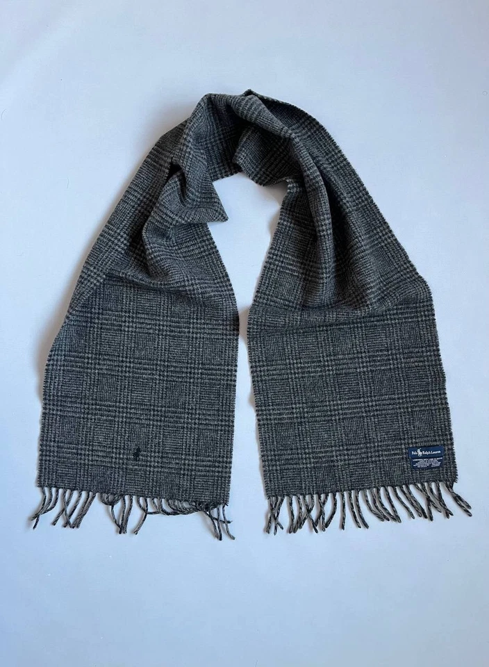 Vintage 90s Polo Ralph Lauren Grey Plaid Wool Scarf Size OS - Image 2 of 4