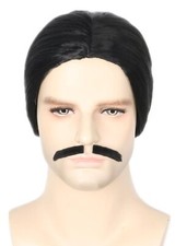 Men Wigs with Mustache Black Short Wig for Man Halloween Costume Party Cospla...