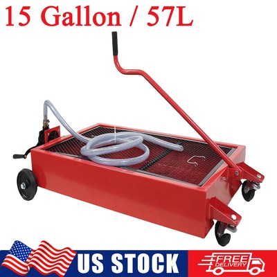 15 Gallon Oil Drain Pan Low-Profile Car Truck Oil Change Drain Pan w/ Pump&Hose