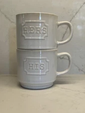 Heartland Hive His & Hers Mug Gift Set Creamy White - Stackable Coffee Tea Mug 2