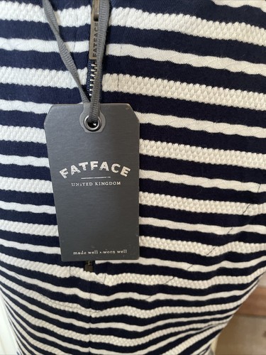 FAT FACE Ladies Navy Ivory Stripe Cotton Short Sleeve Jacquard Tunic Size 8 NEW - Picture 6 of 11