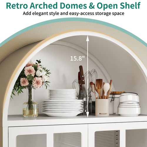73.6 " Arched Storage Cabinet w/ Glass Door Metal Kitchen Pantry Display Cabinet - Picture 24 of 36