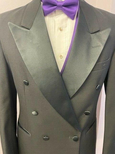 Black peak lapel double breasted tuxedo jacket - image 2