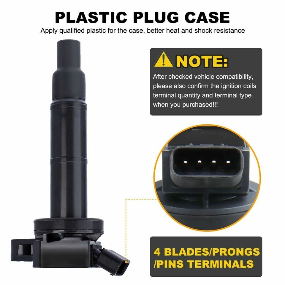PACK OF 4 IGNITION COIL FOR TOYOTA CAMRY LE SE XLE L4 2.4L 2002-2005 UF333 C1330 - Image 2 of 4