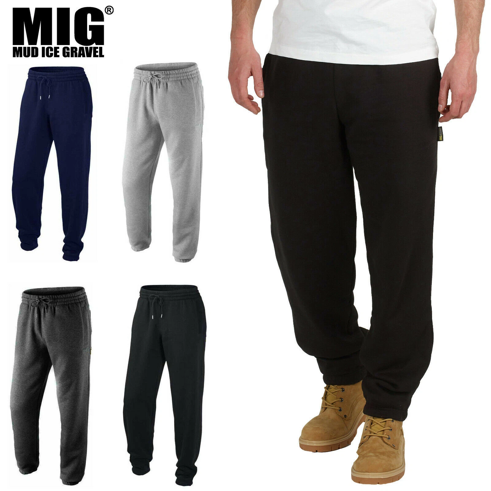 Mens MIG Work Fleece Jogging Bottoms Size S to 5XL - TRACKSUIT TROUSERS