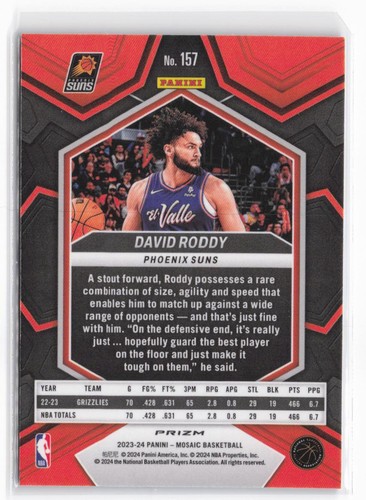 2023-24 Panini Mosaic David Roddy #157 Reactive Blue Prizm - Picture 2 of 2