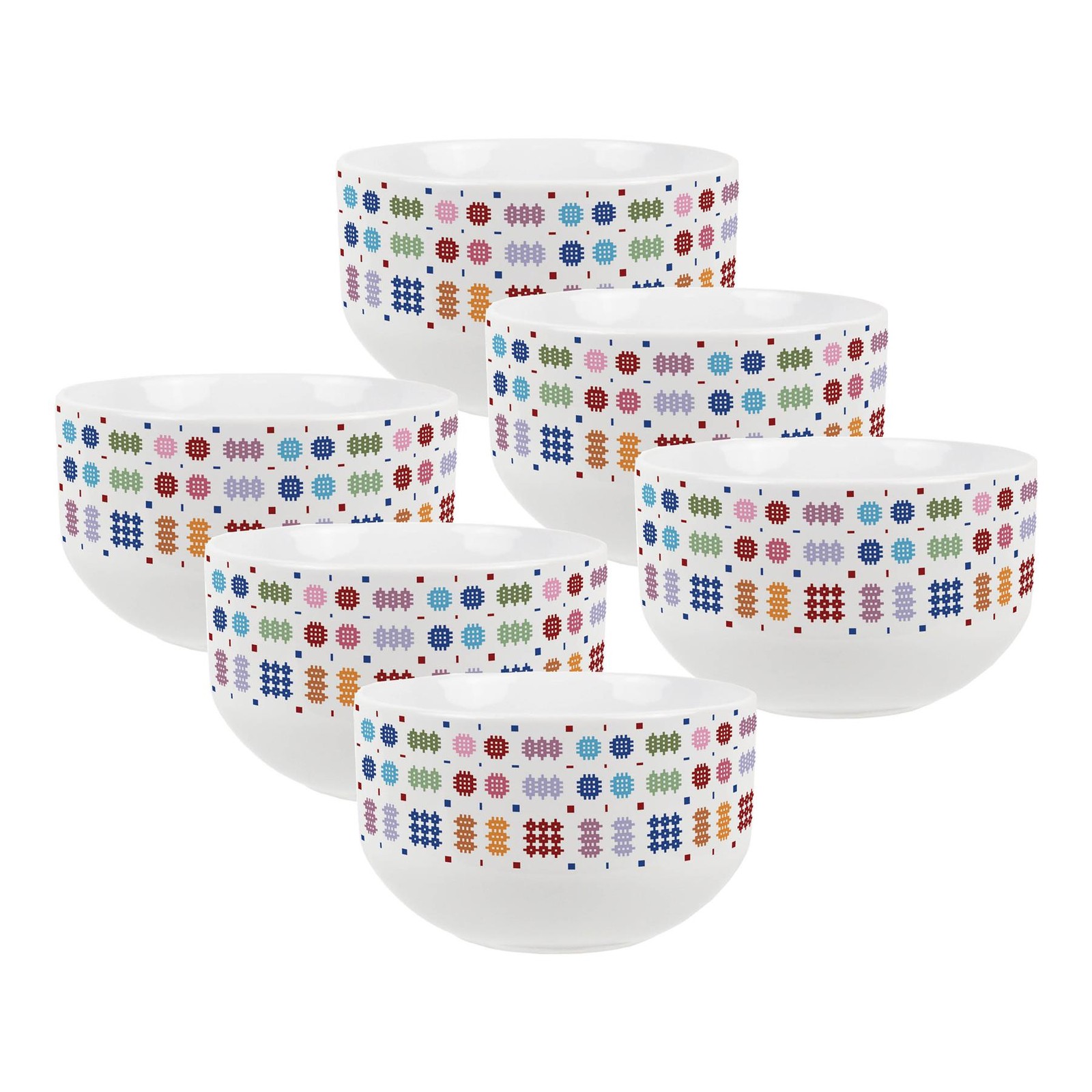 Tapestry Large Cereal Bowl Set - 6x Ceramic Colourful Serving Bowls