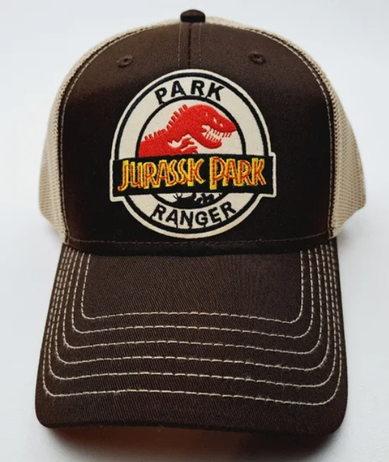 Jurassic Park Ranger Embroidered Patch Trucker Mesh Snapback Cap Hat Brown