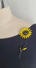 VTG Large 4in. Weiss Yellow Milk Glass Black Japanned Daisy Brooch Signed Plaque