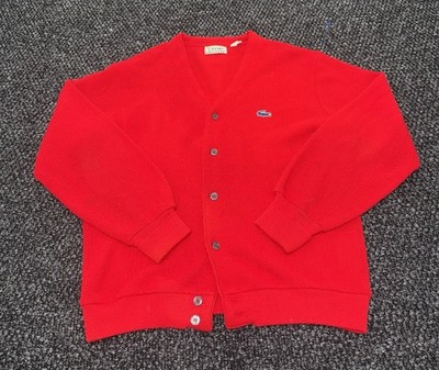 VTG IZOD Lacoste Cardigan Sweater Mens XL Red Orlon Acrylic Blue Croc Logo USA