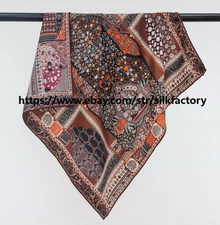 NEW 70% Cashmere 30% Silk 65X65cm Scarf Wrap Double Face Brown Totem Print Shawl