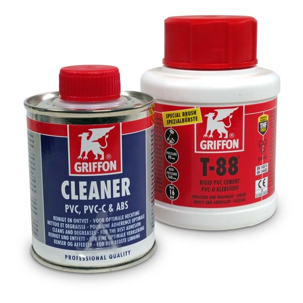 Set> 1X Griffon Pvc Kleber T-88, 250 Ml + 1X Cleaner 125Ml FüR Pool + Teichbau-image