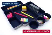 Welaxy 8pc office desk drawer organizer tray felt Storage bins Shallow Navy