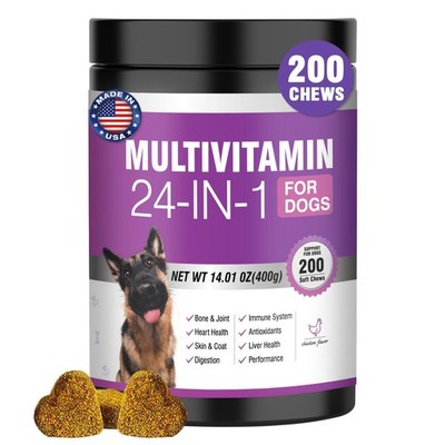 24-in-1 Dog Vitamins and Supplements 200 Ct Dogs 200 Count, Purple 
