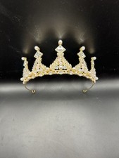 Beaded Tiara, Clear Gold Tone Wedding Tiara, Jewelry, Vintage Look Crown 1F