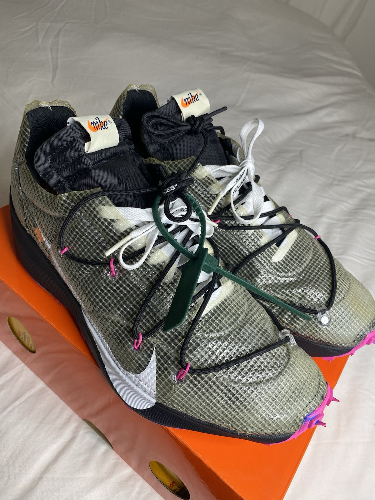 Off White x Nike Waffle Racer fucsia nero bianco NUOVO con scatola originale uomo taglia 14