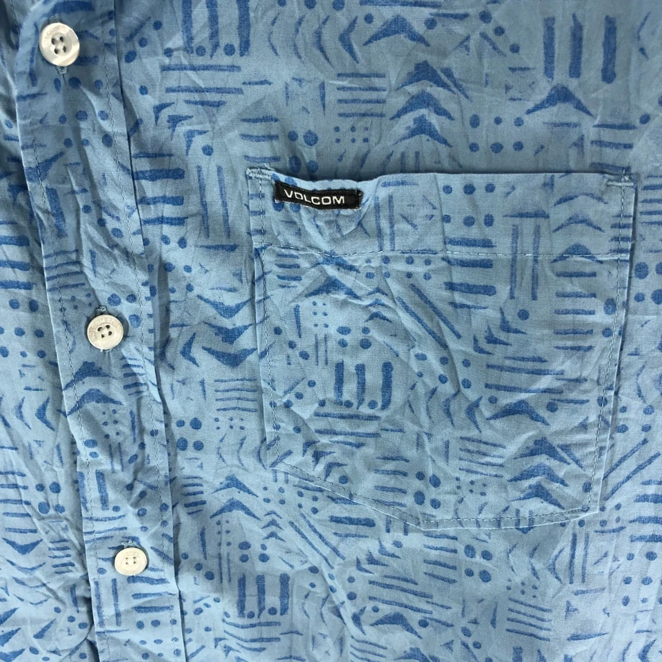 Volcom Mens Button Down Shirt Geometric Print Classic Fit Cotton Pocket Blue M - Image 2 of 4